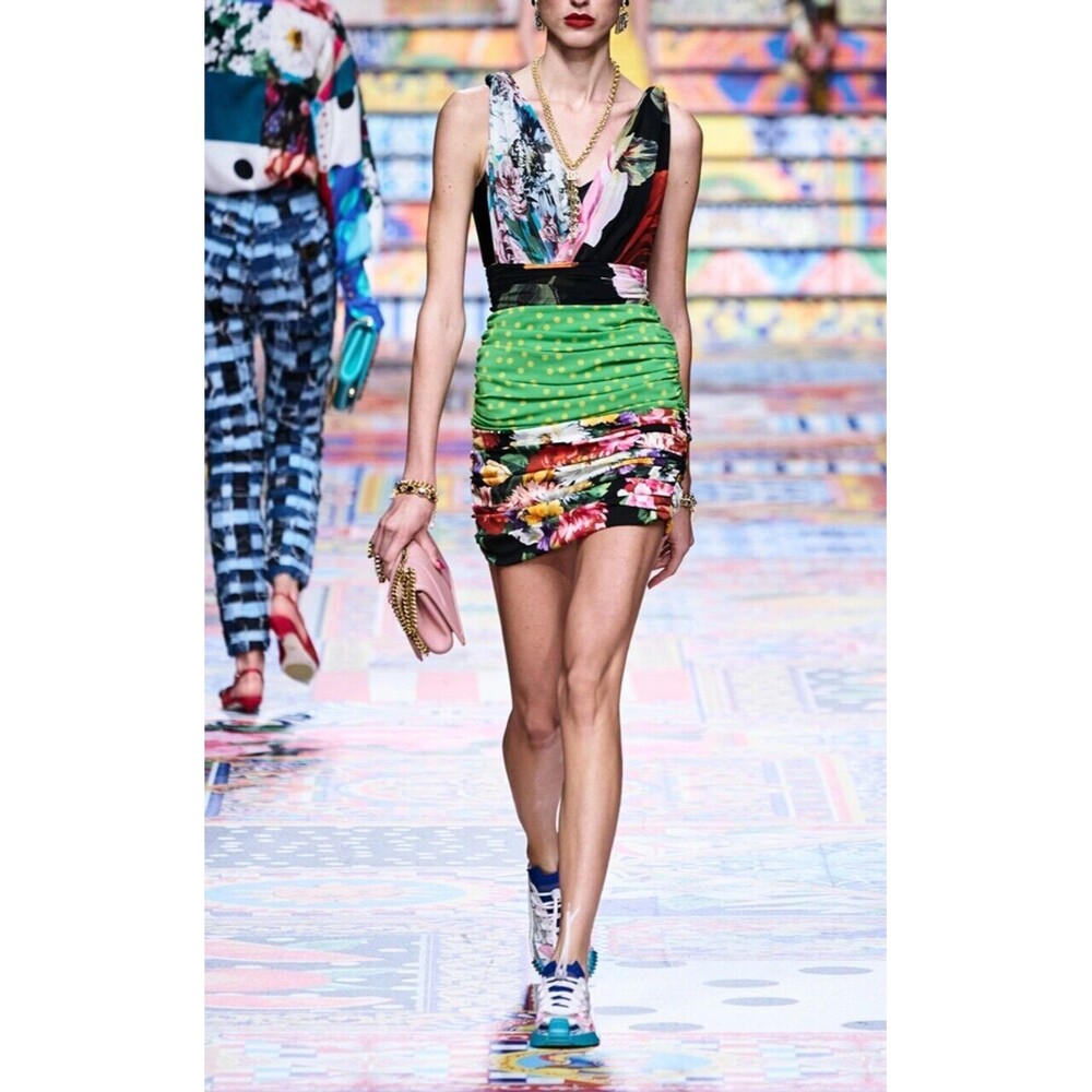 NWT. RUNWAY! $2545 DOLCE & GABBANA Patchwork Fitted Mini Dress IT46 - Picture 16 of 16